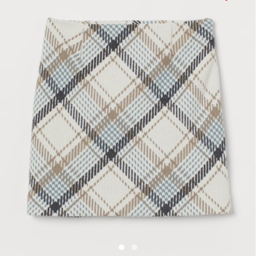 ISO H&M Short Wool-blend Skirt in White/Plaid